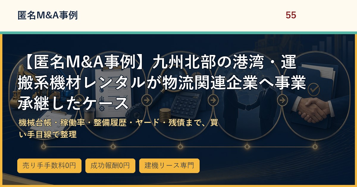 【匿名M&A事例】九州北部の港湾・運搬系機材レンタルが物流関連企業へ事業承継したケースのアイキャッチ画像