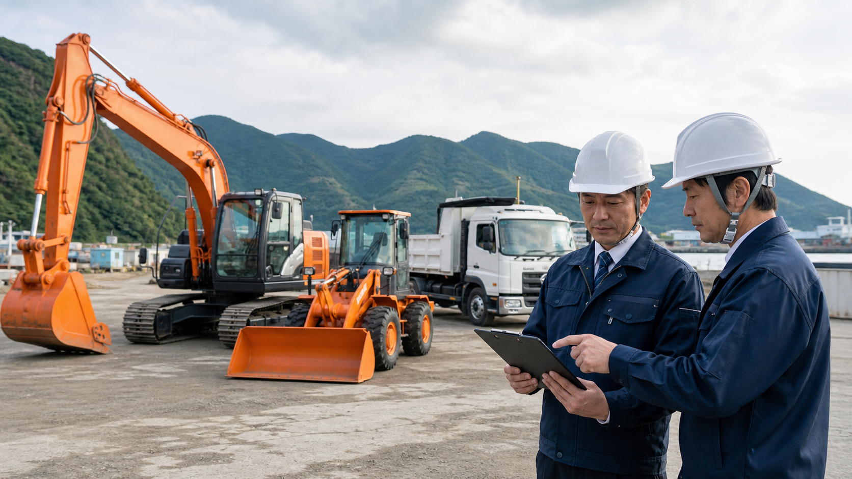 東北の重機レンタルヤードで機械台帳を確認するM&A相談のイメージ